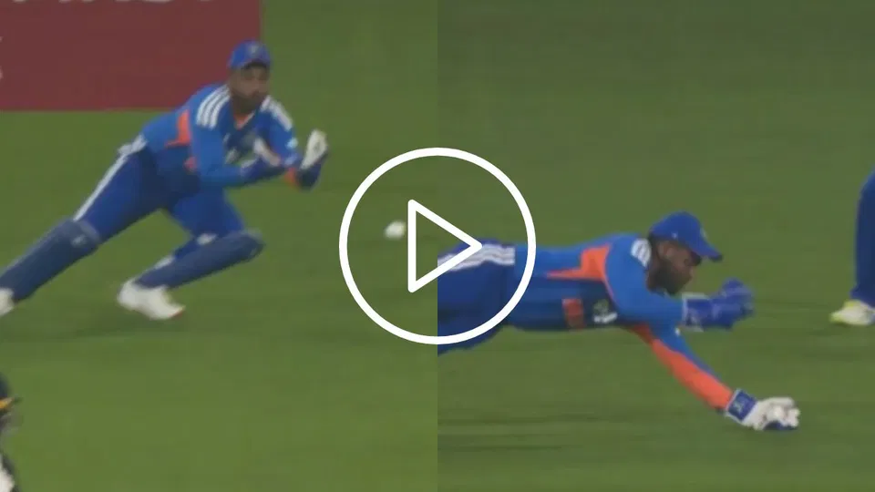 Watch- Sanju Samson grabs one-handed screamer to stun Devon Conway